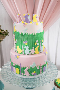 easter cake with bunnies and flowers