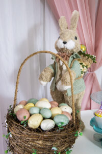 easter bunny with easter eggs basked