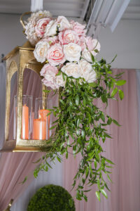 lantern with pink bouquet
