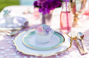 blue flower cupcake on a plate