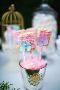 marshmallow candy with blue and purple flowers
