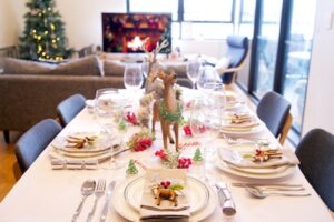christmas party table,christmas party, christmas2020, reindeer decor, christmas table decor
